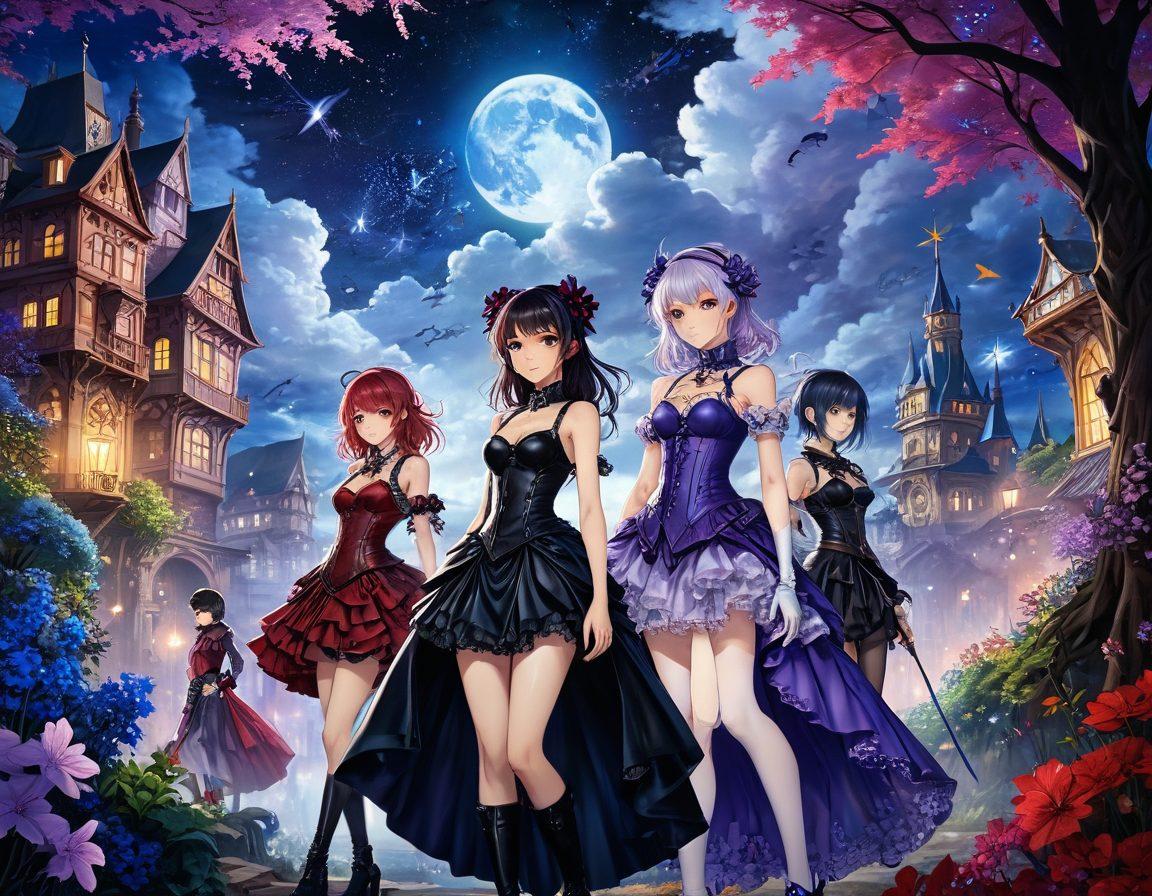 A dynamic and colorful scene showcasing a blend of fetish and fantasy elements in anime and manga style. Include characters with imaginative outfits that highlight distinctive fetish themes, set against a surreal backdrop filled with whimsical and dreamlike imagery. Incorporate vibrant colors and intricate details to emphasize the lush, expressive nature of the artwork. The overall composition should evoke a sense of intrigue and allure. super-realistic. vibrant colors. fantasy art.